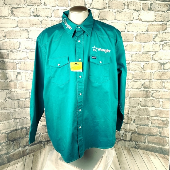 Wrangler Advanced Comfort Snap Front Shirt Embroidered Teal Green Size 3X - Picture 2 of 15